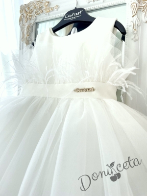 Официална бебешка рокля без ръкав с тюл, перца и панделка Contrast 1