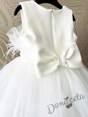 Официална бебешка рокля без ръкав с тюл, перца и панделка Contrast 2