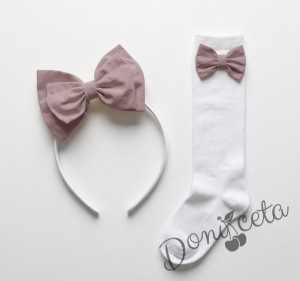 Комплект за момиче от 2 части - пола от трико в черно и блуза с дълъг ръкав с фин набор около врата в лилаво