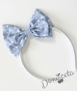 Ръчно изработена диадема с бели точки и синя панделка