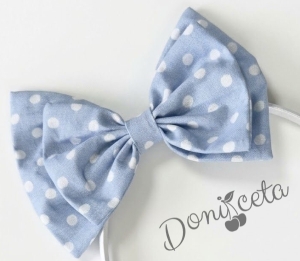 Ръчно изработена диадема с бели точки и синя панделка