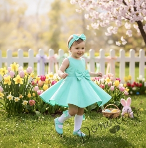  Детска или бебешка рокля в тюркоаз, мента Вилина клош