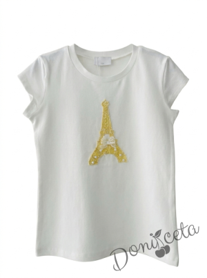 Комплект за момиче от 3 части-пола,тениска с къс ръкав и сако с дълъг ръкав в жълто