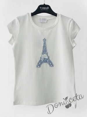 Комплект за момиче от 3 части-пола,тениска с къс ръкав и сако с дълъг ръкав в синьо