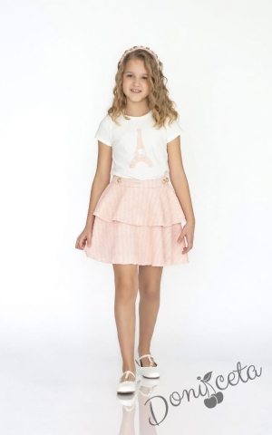 Комплект за момиче от 3 части-пола,тениска с къс ръкав и сако с дълъг ръкав в розово