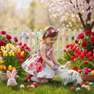 Детска или бебешка  рокля в бяло с цветя в червено клош Вилина