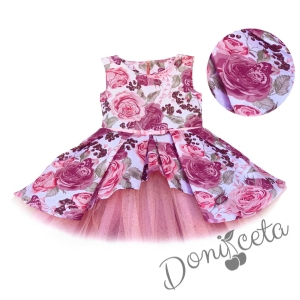 Официална детска рокля на цветя с тюл в пепел от рози 1