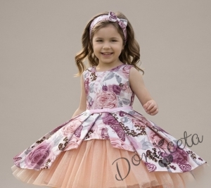 Официална детска памучна рокля на цветя Надежда с тюл в пепел от рози