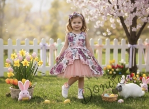 Официална детска памучна рокля на цветя Надежда с тюл в пепел от рози