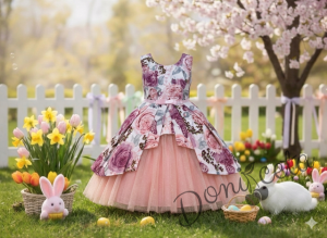 Официална детска памучна рокля на цветя Надежда с тюл в пепел от рози