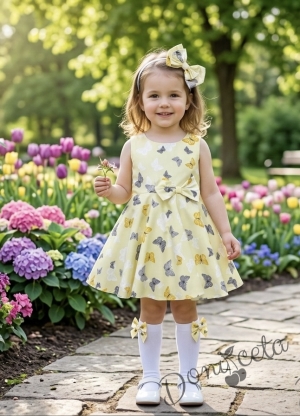 Детска рокля клош в нежен жълт цвят с пеперуди Вилина 