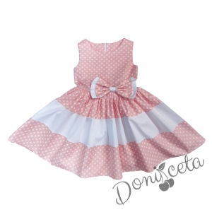 Детска официална рокля в прасковено на бели точки  1