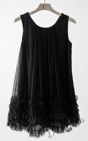 Официална или ежедневна детска рокля в черно с ефирен завършек