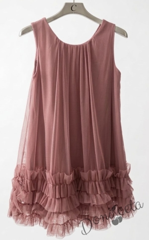 Официална или ежедневна детска рокля в пепел от рози с ефирен завършек