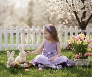 Детска официална  памучна рокля в лилаво с панделка Далента