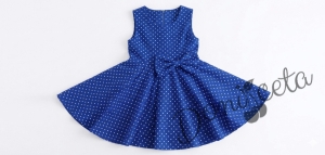 Ежедневна или официална детска рокля клош в синьо на бели точки Вилина