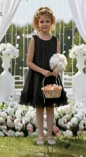 Официална или ежедневна детска рокля в черно с ефирен завършек