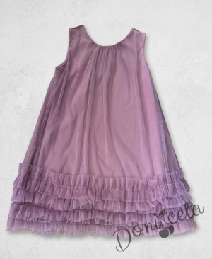 Официална или ежедневна детска рокля в пепел от рози с ефирен завършек