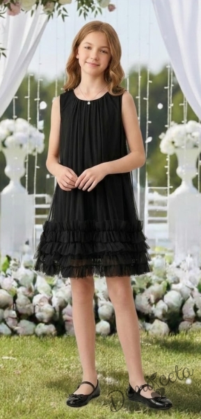 Официална или ежедневна детска рокля в черно с ефирен завършек