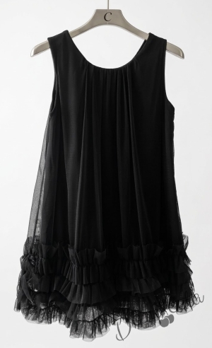 Официална или ежедневна детска рокля в черно с ефирен завършек