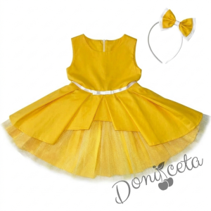 Детска рокля Надежда в жълто с тюл и диадема за коса в бяло и жълто 