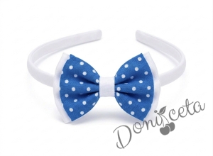 Детска памучна рокля  Надежда в синьо с тюл и диадема за коса в синьо на точки