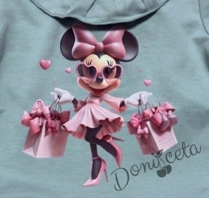 Детска рокля с дълъг ръкав с къдрички на бието в тюркоаз с любим герой