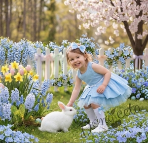 Детска памучна рокля  Надежда в светлосиньо с тюл и диадема за коса в светлосиньо