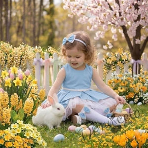 Детска памучна рокля Надежда в светлосиньо с тюл в бяло