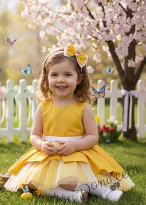 Детска памучна рокля Надежда в жълто с тюл отпред