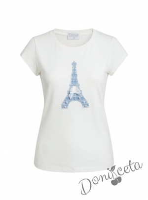 Комплект за момиче от 3 части-пола,тениска с къс ръкав и сако с дълъг ръкав в синьо