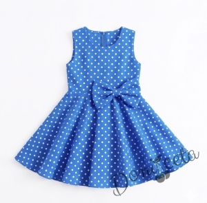 Ежедневна или официална детска рокля клош в кралско синьо на бели точки Вилина