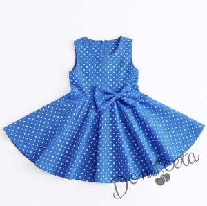 Ежедневна или официална детска рокля клош в кралско синьо на бели точки Вилина