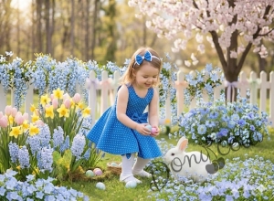 Ежедневна или официална детска рокля клош в кралско синьо на бели точки Вилина