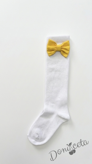 Комплект от детска рокля в светлосиньо и бяло с 3D пеперуди Далента с диадема и чорапки