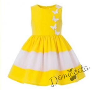 Комплект от детска рокля в светлосиньо и бяло с 3D пеперуди Далента с диадема и чорапки