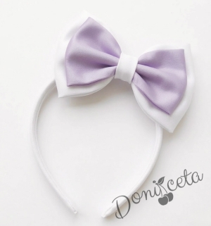 Комплект от детска рокля в пепел от рози и бяло с 3D пеперуди Далента с диадема и чорапки