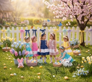 Комплект от детска рокля в пепел от рози и бяло с 3D пеперуди Далента с диадема и чорапки