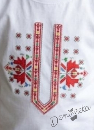 Детска тениска с къс ръкав с фолклорни/етно мотиви за момиче