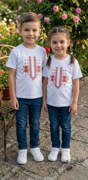 Детска тениска с къс ръкав с фолклорни/етно мотиви за момче