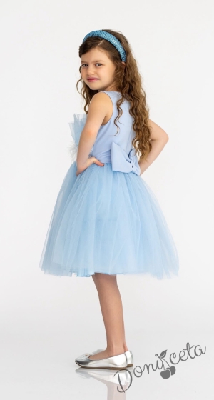 Детска рокля с богат тюл и пера в светлосиньо Анелия 