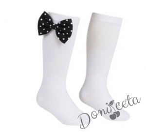 Комплект от 3 части- детска памучна рокля Надежда в черно на бели точки с тюл в бяло, диадема за коса на точки и чорапки в бяло с панделки