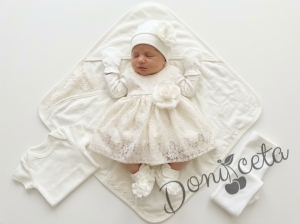 Комплект за изписване от 7 части за момиче в бяло с дантела и цвете