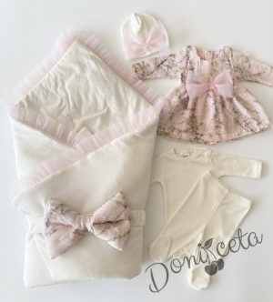 Луксозен Комплект за Изписване  в бяло и розово за момиченце – 5 части