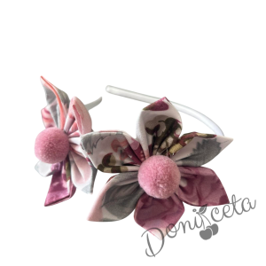 Ръчно изработена диадема с две цветя в розово 1