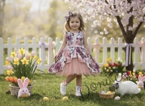 Детска рокля Надежда в пепел от рози с тюл и диадема за коса като панделка