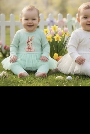 Бебешки комплект рипс от 2 части- боди в тюркоаз с тюл и картинка зайче и панталонки в тюркоаз