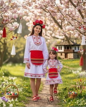 Дамска или детска народна носия 197-комплект пола, риза и престилка с фолклорни/етно мотиви 