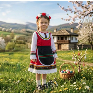 Дамска или детска народна носия 22-комплект сукман с престилка с фолклорни/етно мотиви 