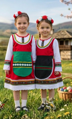 Дамска или детска народна носия 22-комплект сукман с престилка с фолклорни/етно мотиви 